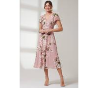 Jolie Moi Scarlett Cap Sleeve Mesh Midi Dress In Dusty Pink Dusty Pink 18