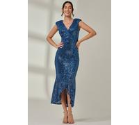 Jolie Moi Sequin Wrap Fishtail Maxi Dress In Navy Navy 10