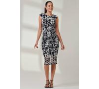 Jolie Moi Shoulder Pad Mesh Bodycon Dress In Dark Navy Dark Navy 10