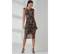 Jolie Moi Shoulder Pad Mesh Bodycon Dress In Light Brown Light Brown