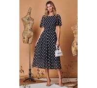 Jolie Moi Spot Print Chiffon Maxi Dress In Navy Navy 10