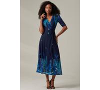 Jolie Moi Stella Floral Print Wrap Mesh Maxi Dress In Blue Blue 8