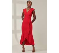 Jolie Moi Tara Sleeveless Draped Maxi Dress In Red