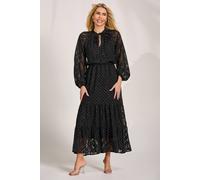 Jolie Moi Textured Chiffon Long Sleeve Maxi Dress In Black Black