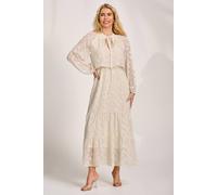 Jolie Moi Textured Chiffon Long Sleeve Maxi Dress In Cream Cream