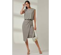 Jolie Moi Tiered Draped Pencil Dress In Light Khaki Light Khaki 14