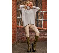 Jolie Moi Turtleneck Batwing Fine Knit Jumper In Light Grey Light Grey M/L