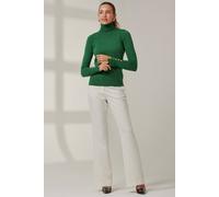 Jolie Moi Turtleneck Fine Knit Fittted Jumper In Green Green