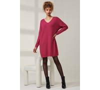 Jolie Moi V-Neck Ribbed Knit Tunic Jumper In Raspberry Raspberry