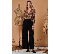 Jolie Moi Vertical Line Knit Flared Pants In Black Black