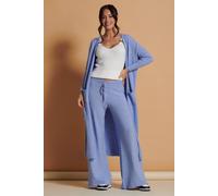Jolie Moi Wide Leg Soft Knit Trousers In Mid Blue
