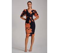 Jolie Moi Women's Angel Sleeve Ruched Mesh Bodycon Dress in Navy | Size: 14