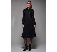 Jolie Moi Women's Asymmetric Button Detail Fit & Flare Coat in Black | Size: 14 Jolie Moi Black 14