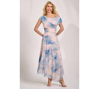 Jolie Moi Women's Asymmetric Draped Mesh Maxi Dress in Pale Pink | Size: 20