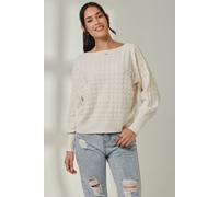 Jolie Moi Women's Bubble Stitch Batwing Knit Jumper in Off-White | Size: S/M Jolie Moi Off-White S/M