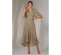 Jolie Moi Women's Charlotte Pleated Chiffon Midaxi Dress in Medium Beige | Size: 14 Jolie Moi Medium Beige 14