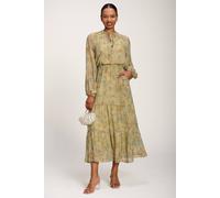 Jolie Moi Women's Chiffon Tie Neckline Maxi Dress in Olive | Size: 16