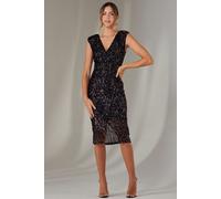 Jolie Moi Women's Demi Sequin Wrap Slit Bodycon Dress in Navy | Size: 18 Jolie Moi Navy 18