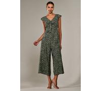 Jolie Moi Women's Frill Tie-front Jumpsuit in Dark Green | Size: 18