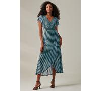 Jolie Moi Women's Geo Print Ruffle Hem Mesh Maxi Dress in Blue | Size: 18 Jolie Moi Blue 18