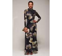 Jolie Moi Women's High Neck Long Sleeve Mesh Maxi Dress in Black | Size: 12