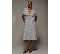 Jolie Moi Women's Jersey Tie Sleeve Wrap Front Midi Dress in White | Size: 16