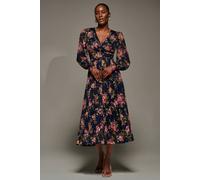 Jolie Moi Women's Long Sleeve Printed Lace Maxi Dress in Navy | Size: 12