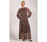 Jolie Moi Women's Long Sleeve Tie Neck Maxi Dress in Light Brown | Size: 8