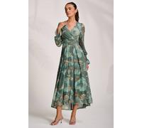 Jolie Moi Women's Long Sleeve V Neck Mesh Maxi Dress in Green | Size: 22