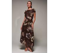 Jolie Moi Women's Mesh Asymmetrical Draped Maxi Dress in Dark Brown | Size: 12