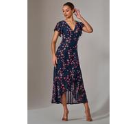Jolie Moi Women's Mesh Frill Hem Maxi Dress in Mid Navy | Size: 12 Jolie Moi Mid Navy 12