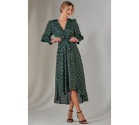 Jolie Moi Women's Metallic Spot Print Puffy Sleeve Maxi Dress in Dark Green | Size: 8 Jolie Moi Dark Green 8