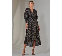Jolie Moi Women's Metallic Spot Print Puffy Sleeve Maxi Dress in Navy | Size: 14 Jolie Moi Navy 14
