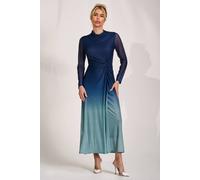 Jolie Moi Women's Petite Long Sleeve Mesh Maxi Dress in Blue | Size: 10