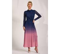 Jolie Moi Women's Petite Long Sleeve Mesh Maxi Dress in Navy | Size: 6