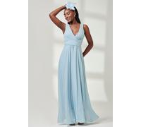 Jolie Moi Women's Pleated Bodice Chiffon Maxi Dress in Light Blue | Size: 12 Jolie Moi Light Blue 12