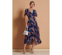 Jolie Moi Women's Pleated Chiffon High Low Maxi Dress in Navy | Size: 8 Jolie Moi Navy 8
