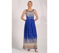 Jolie Moi Women's Printed Chiffon Belted Maxi Dress in Blue | Size: 12 Jolie Moi Blue 12