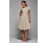 Jolie Moi Women's Roll Collar Cap Sleeve Midi Dress in Beige | Size: 10