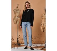 Jolie Moi Women's Round Neck Vertical Line Knit Top in Black | Size: S/M Jolie Moi Black S/M