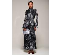 Jolie Moi Women's Ruffle Long Sleeve Mesh Maxi Dress in Black | Size: 8