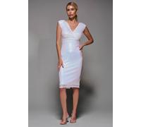 Jolie Moi Women's Sequin V Neck Shift Dress in White | Size: 12