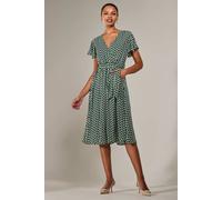 Jolie Moi Women's Short Sleeve Side Tie Midi Dress in Bright Green | Size: 8
