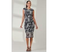 Jolie Moi Women's Shoulder Pad Mesh Bodycon Dress in Dark Navy | Size: 14 Jolie Moi Dark Navy 14