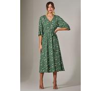 Jolie Moi Women's Tie Front Half Sleeve Midi Dress in Bright Green | Size: 14 Jolie Moi Bright Green 14