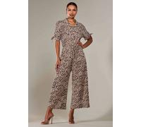 Jolie Moi Women's Wide Leg Half Sleeve Jumpsuit in Light Brown | Size: 8