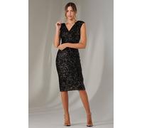 Jolie Moi Wrap Bodice Sequin Midi Dress In Black Black 14