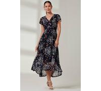Jolie Moi Wrap Dip Hem Mesh Maxi Dress In Dark Navy Dark Navy 18