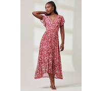 Jolie Moi Wrap Dip Hem Mesh Maxi Dress In Pink Pink 18