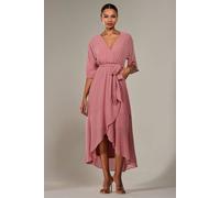 Jolie Moi Wrap Tie Front Midi Dress In Dusty Pink Dusty Pink 10